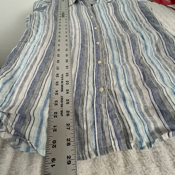 Gap Womens Boyfriend Fit Striped Button-Down Shirt Long Sleeve Small Linen Blue - Picture 7 of 7